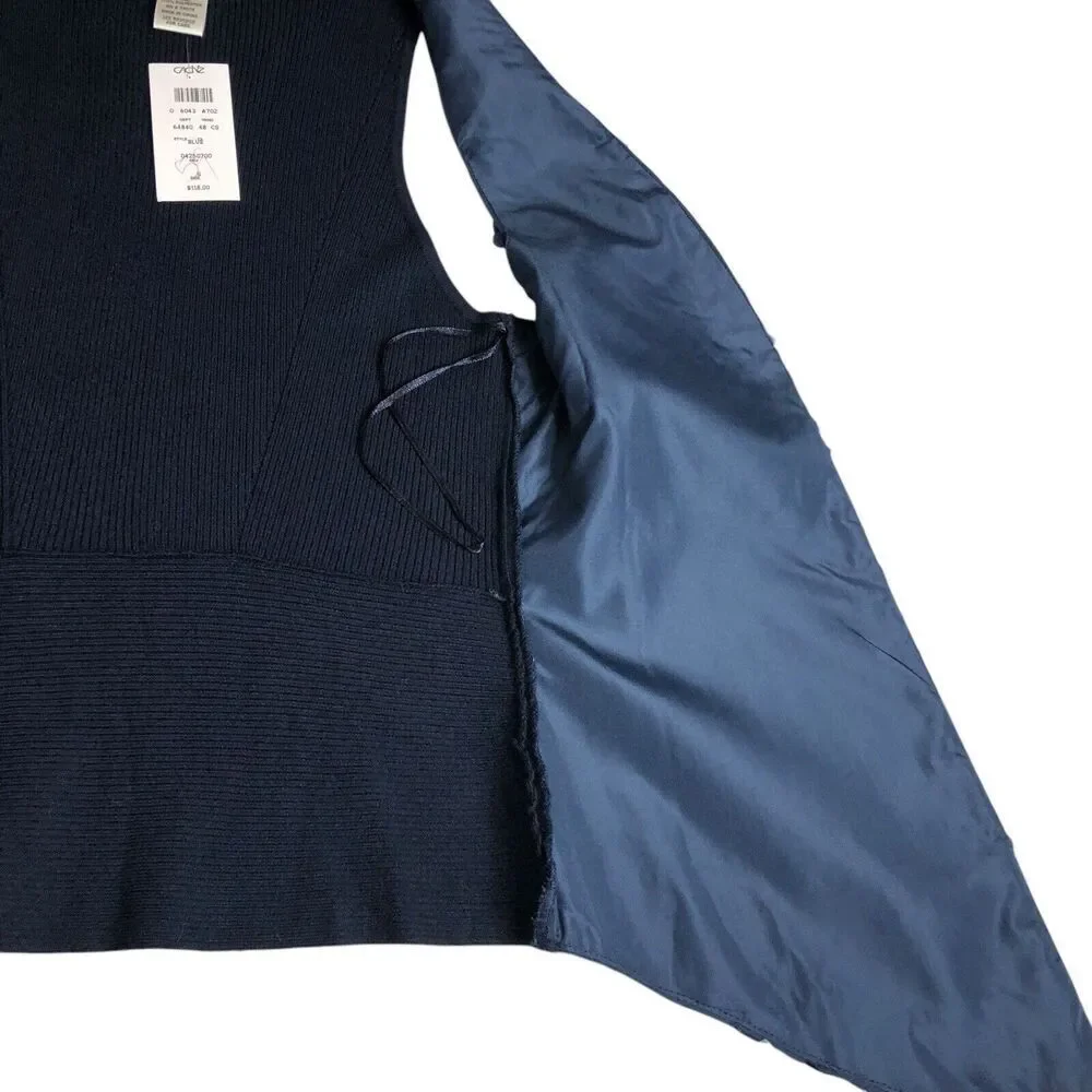 Cache Cardigan Vest Womens S Blue Sequined Sleeveless Open Ribbed Career Chic - Picture 8 of 12